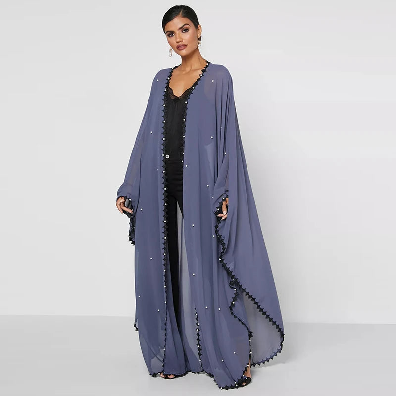 Abaya avec Perles Bleu Taille unique chez Abaya ma boutique