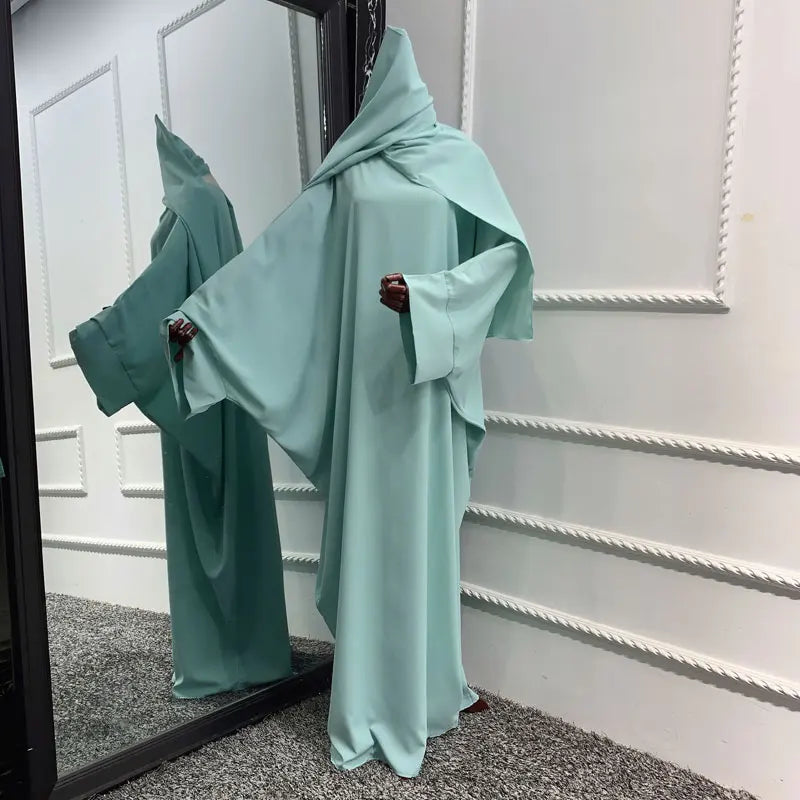 Abaya Priere (avec Hijab) vert menthe avec écharpe taille unique chez Abaya ma boutique