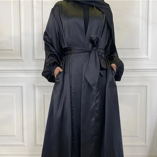 Abaya Satin Noir Noir chez Abaya ma boutique