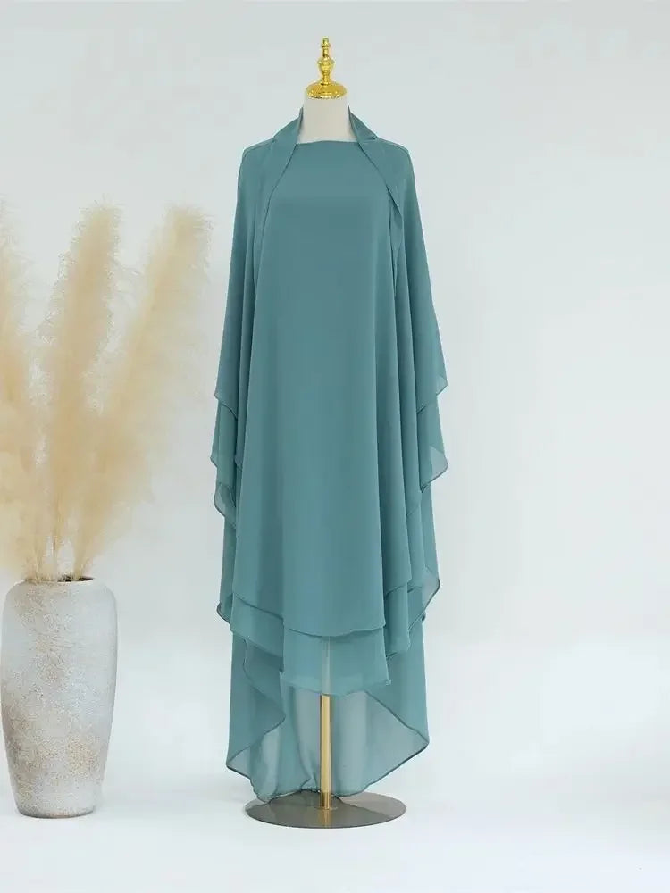 Abaya Ramadan Gris Bleu Taille unique chez Abaya ma boutique