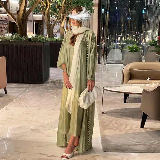 Abaya Kimono Satin Vert chez Abaya ma boutique