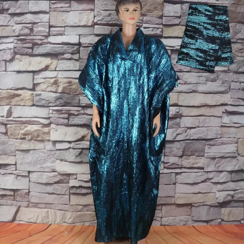 Abaya Africaine avec Foulard Bleu Marine Taille Unique chez Abaya ma boutique